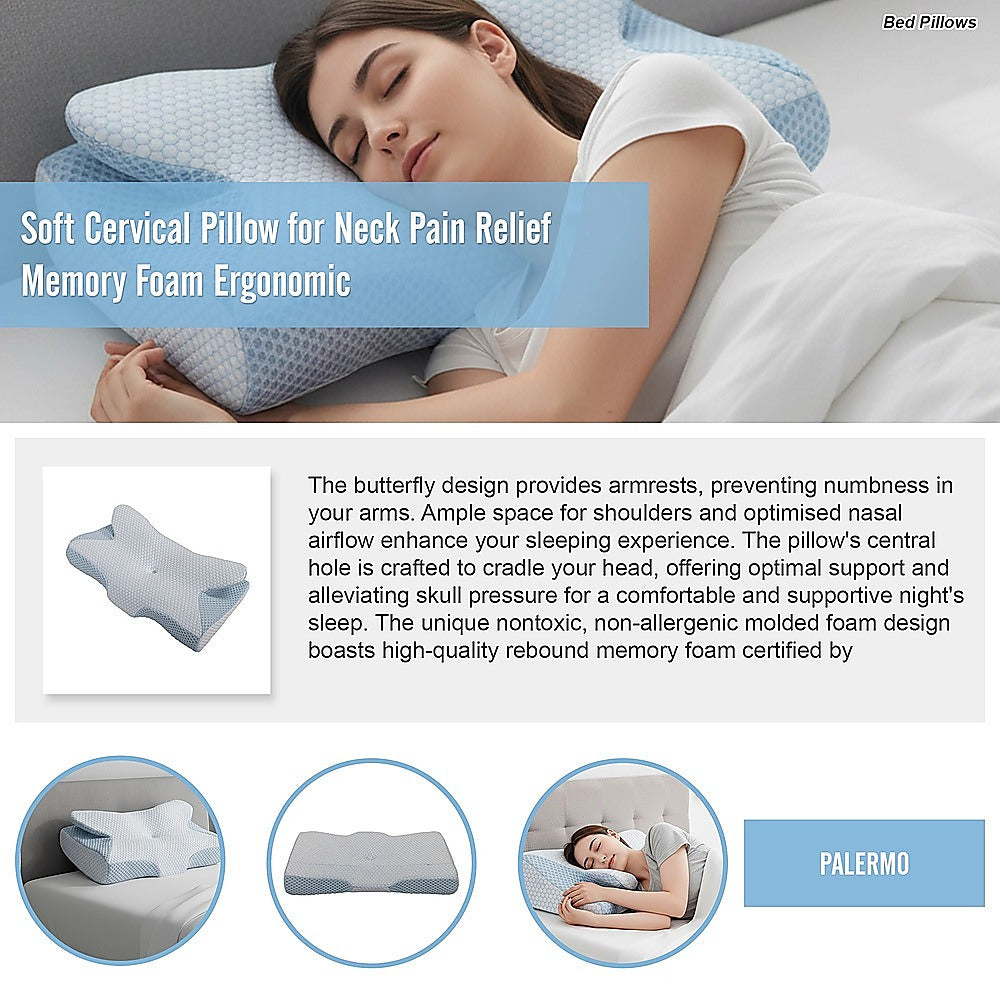 Soft Cervical Memory Foam Ergonomic Pillow — Neck Pain Relief, Spine Alignment — Allure Home Collections