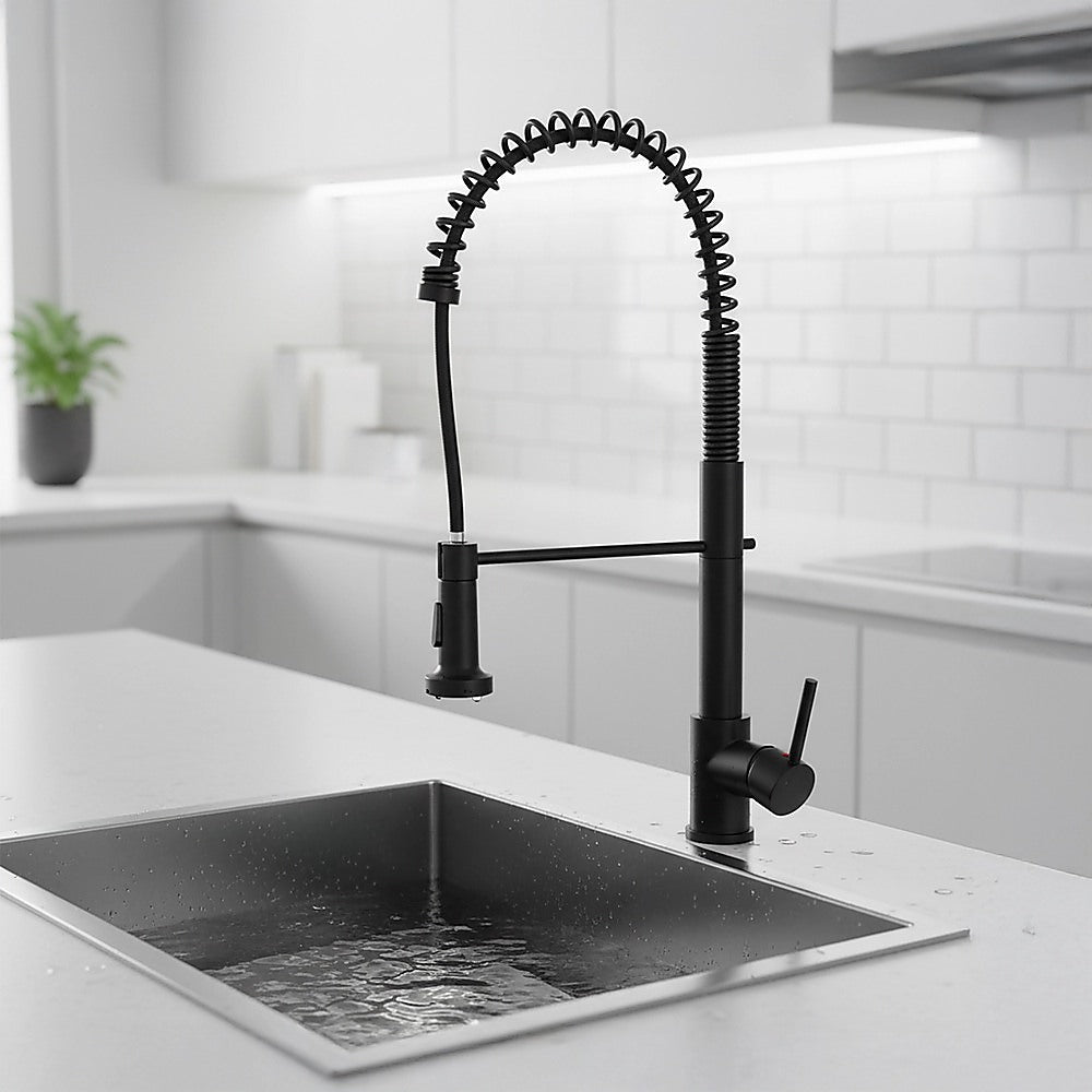 Solid brass pull out kitchen mixer tap in matte black