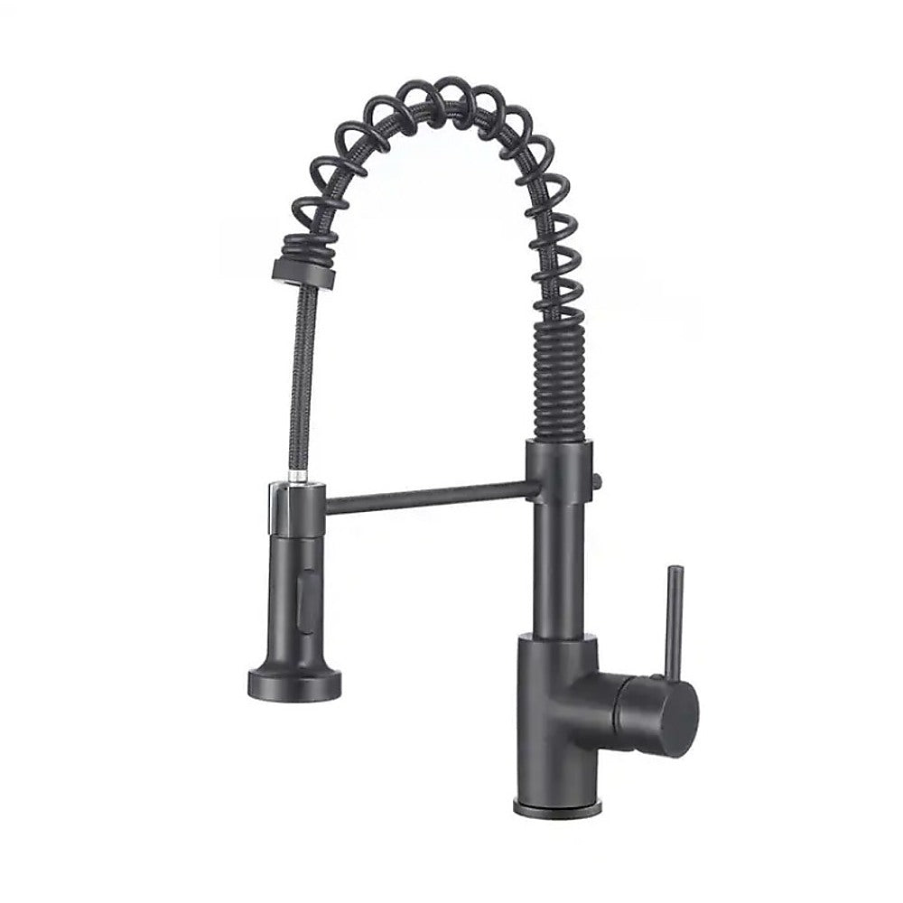 Compact solid brass pull out kitchen mixer tap in black