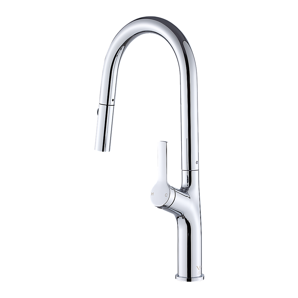 Pull out kitchen mixer tap in stainless steel with chrome finish