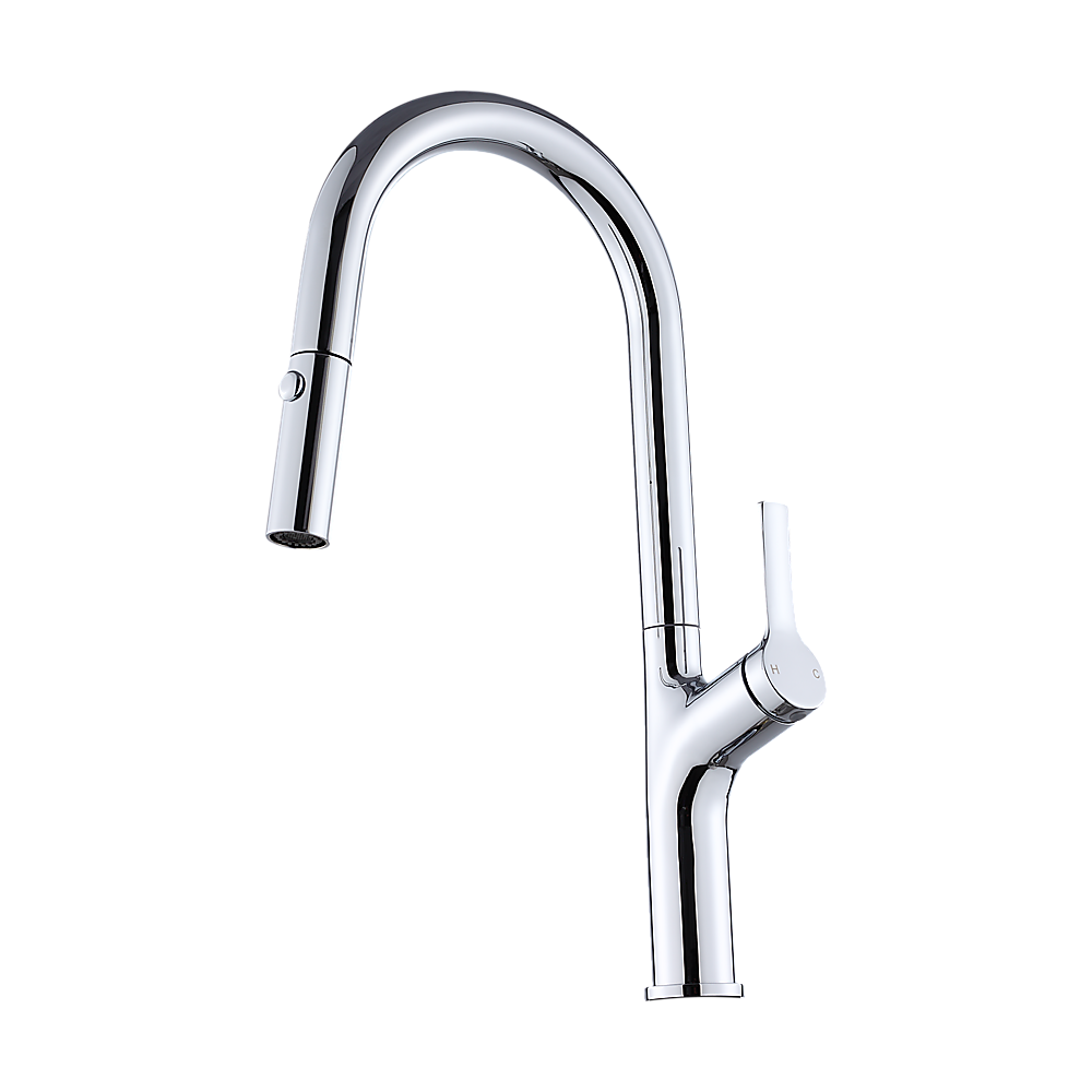 Pull out kitchen mixer tap in stainless steel with chrome finish