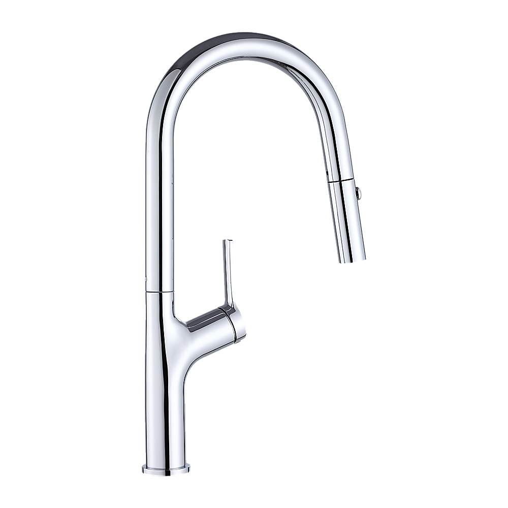 Pull out kitchen mixer tap in stainless steel with chrome finish