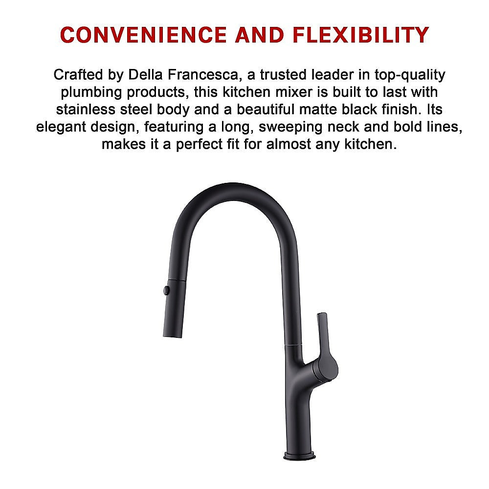 Pull out kitchen mixer tap in stainless steel with matte black finish