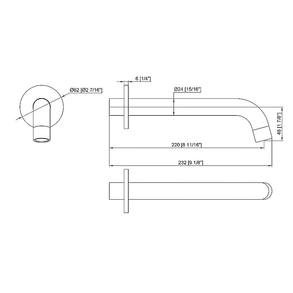 Matte black 220mm bath spout styled in bathroom