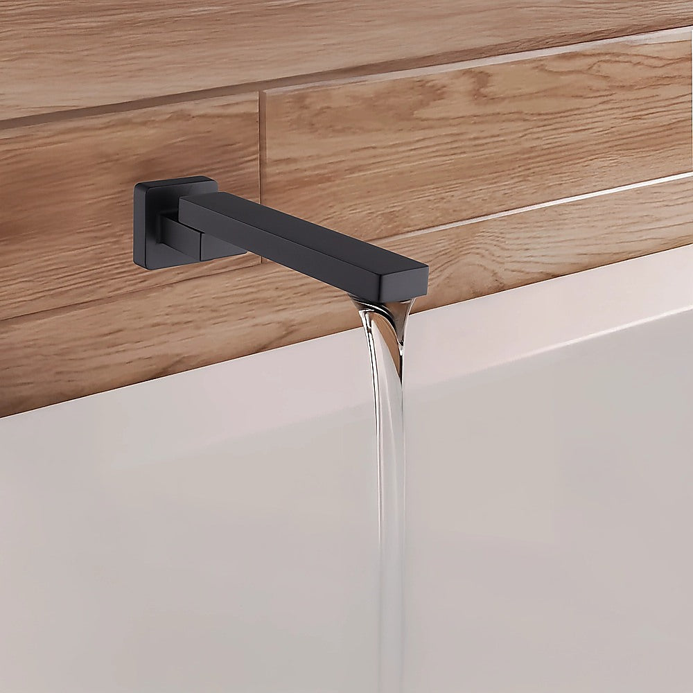 Matte black wall swivel bath spout, outlet detail