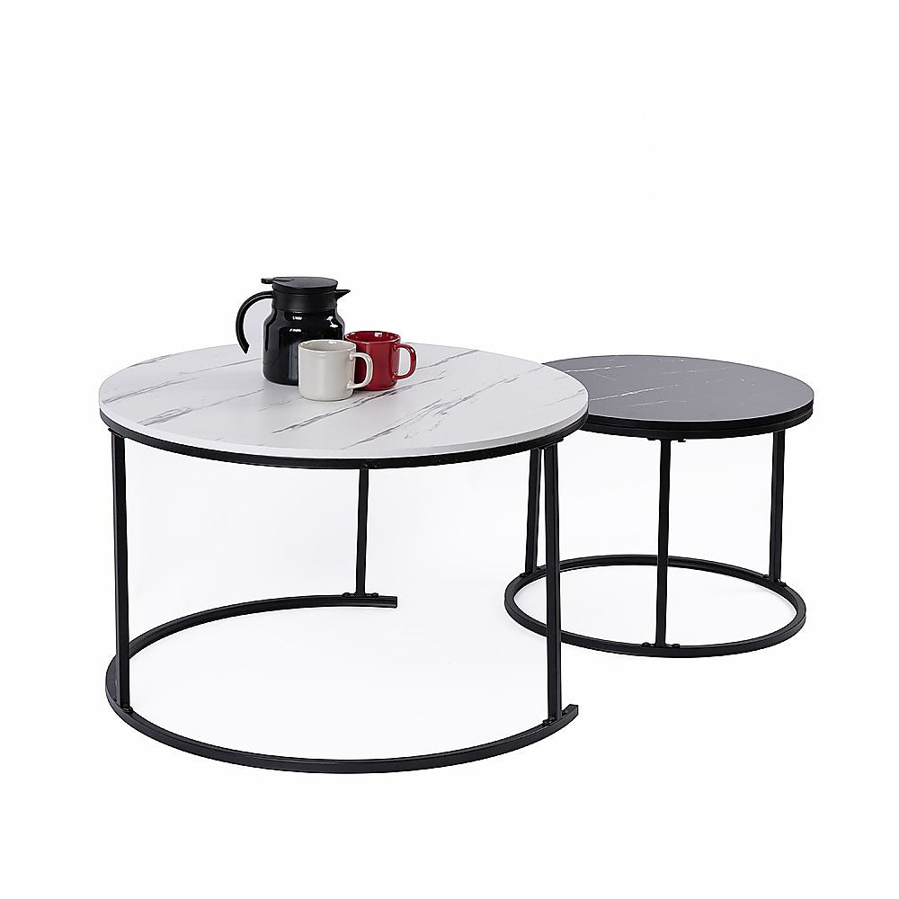 Avenel white and grey marble effect laminate coffee table in a modern living room