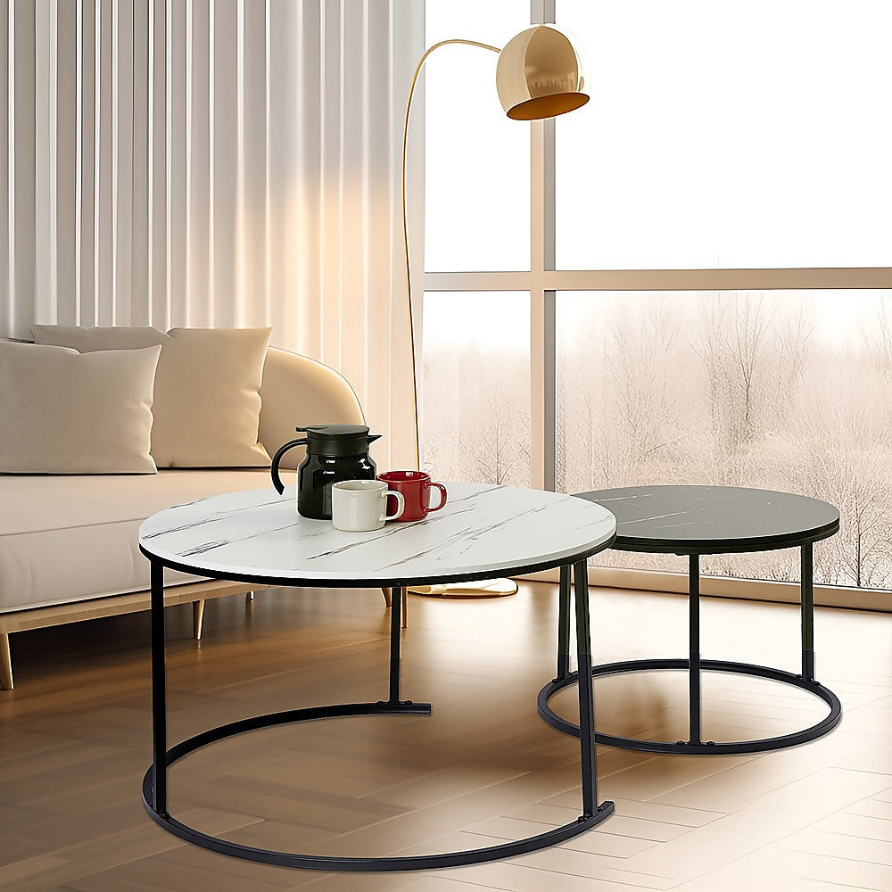 Avenel Nesting Coffee Table 2pcs, White and Grey