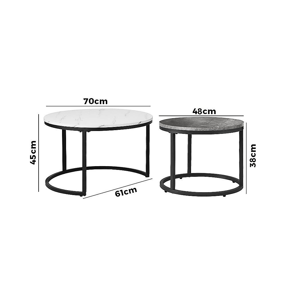 Avenel Nesting Coffee Table 2pcs, White and Grey
