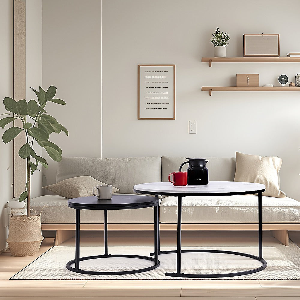 Avenel Nesting Coffee Table 2pcs, White and Grey