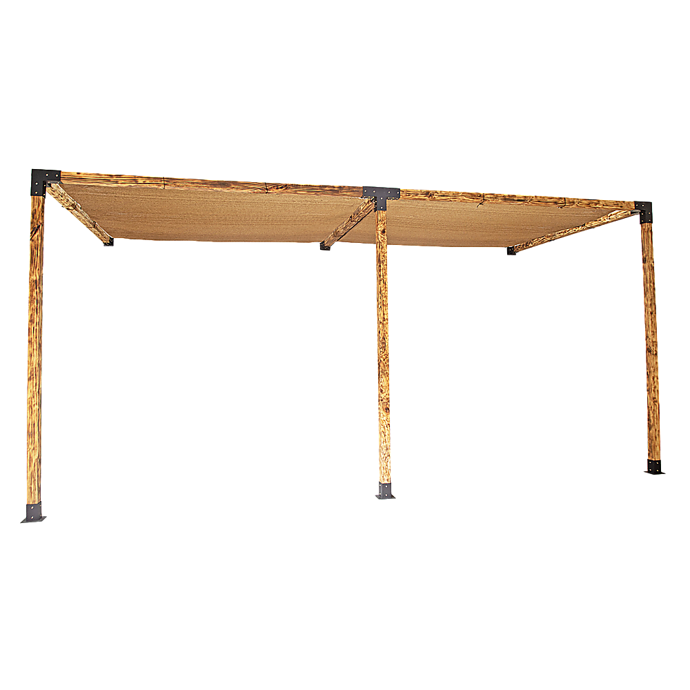 Wall mounted timber pergola built with black brackets and coffee sunshade screens
