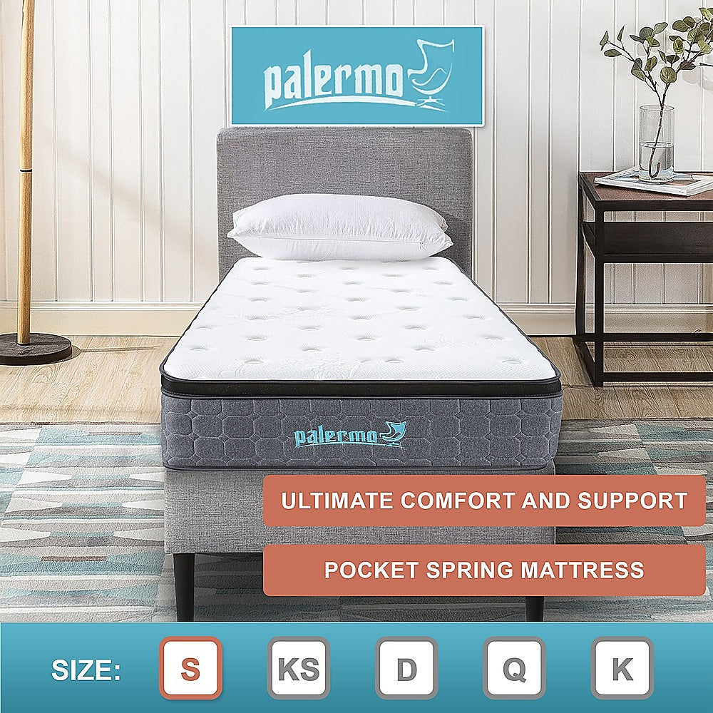 Euro top pocket spring mattress, 33cm single