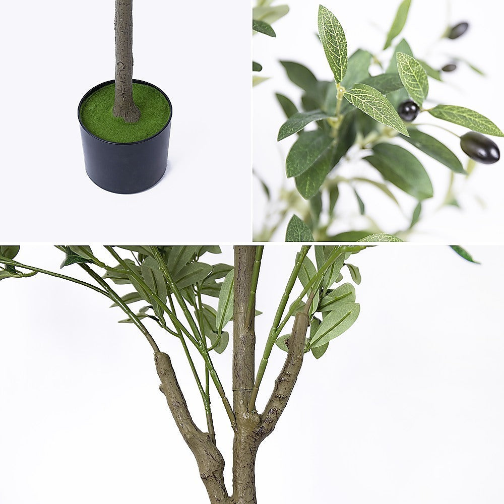 Artificial olive tree leaf and branch close-up showing realistic detail — Allure Home Collections