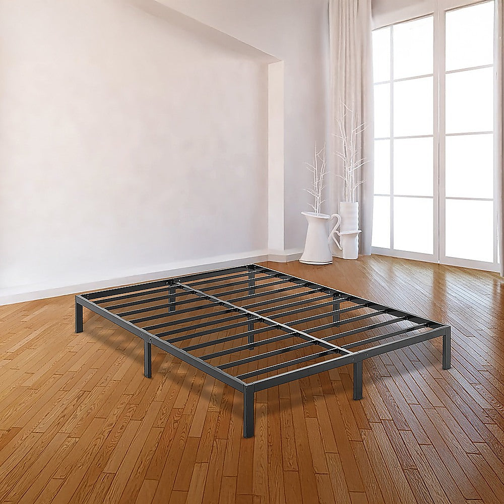 Double metal bed base close-up showing heavy-duty steel construction — Allure Home Collections
