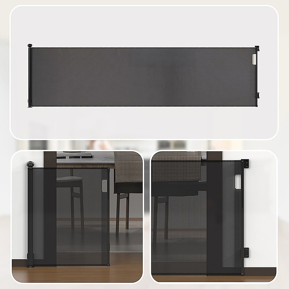 Retractable mesh baby safety gate in black
