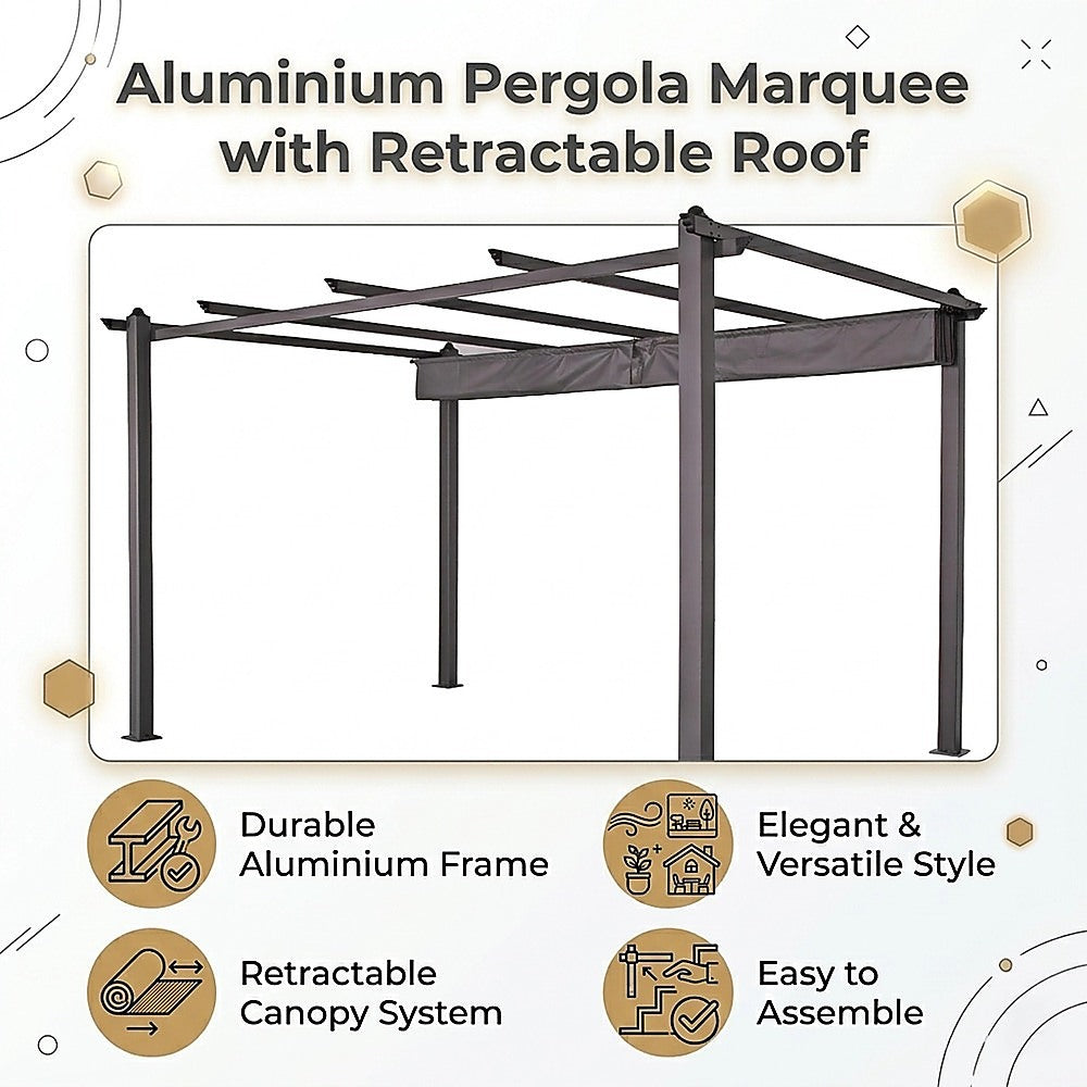 Pergola set up over an outdoor dining table on a patio