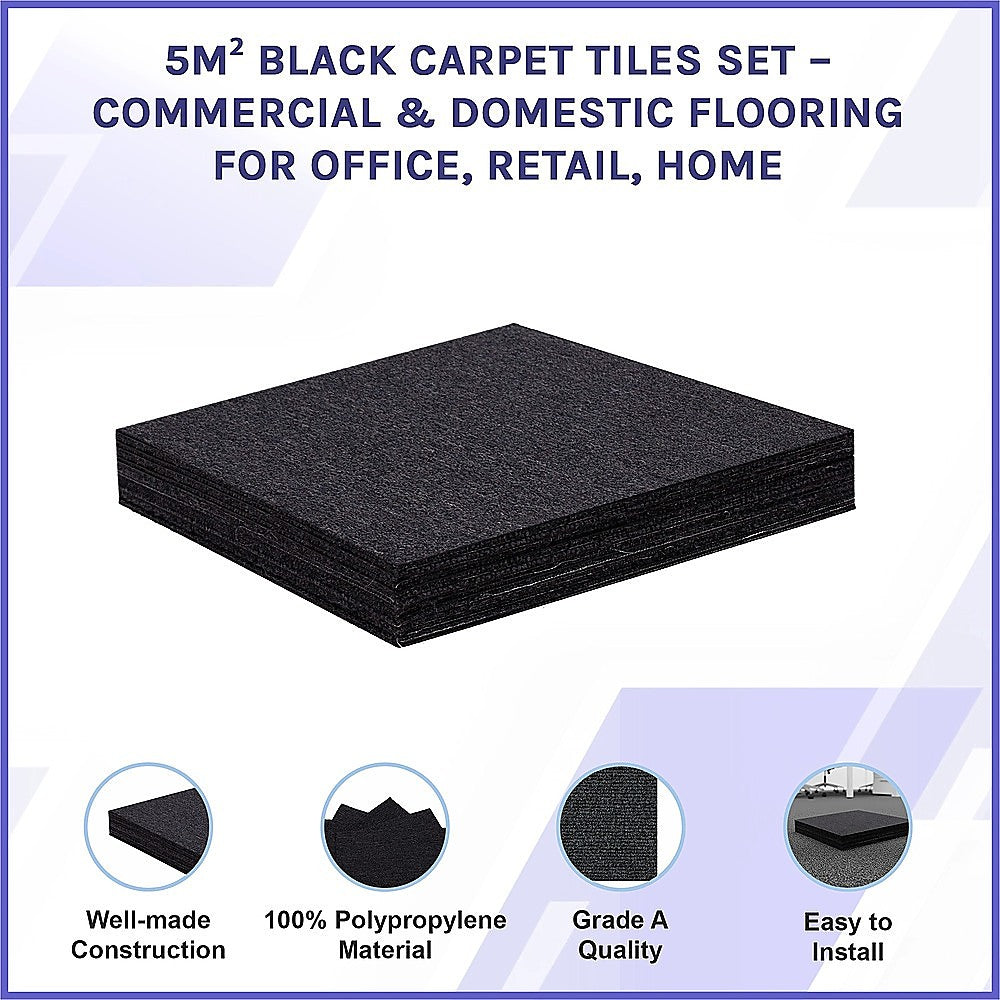 Zahara Carpet Tiles, 50 x 50cm, Black, 20pcs