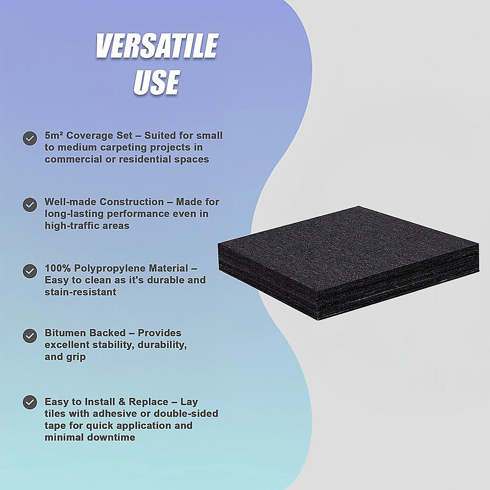 Zahara Carpet Tiles, 50 x 50cm, Black, 20pcs