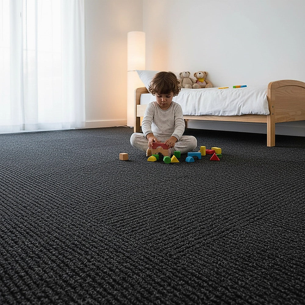 Zahara Carpet Tiles, 50 x 50cm, Black, 20pcs