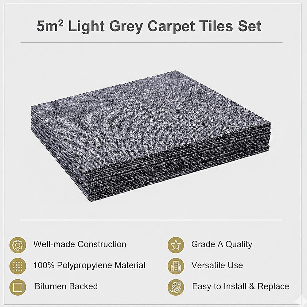 Zahara Carpet Tiles, 50 x 50cm, Light Grey, 20pcs