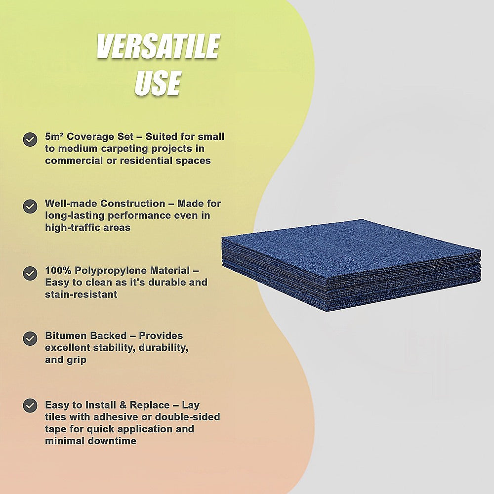 Zahara Carpet Tiles, 50 x 50cm, Blue, 20pcs