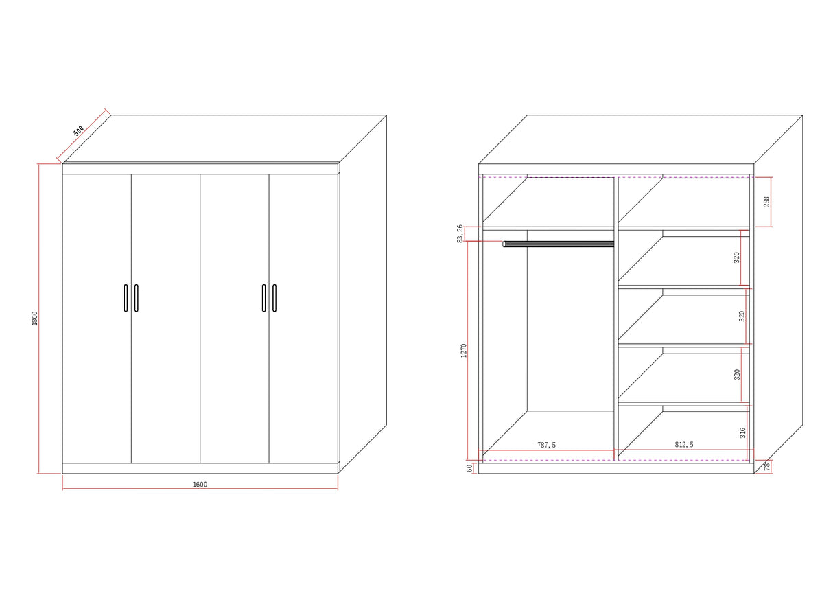 Elegant White Gloss 4-Door Wardrobe with Storage