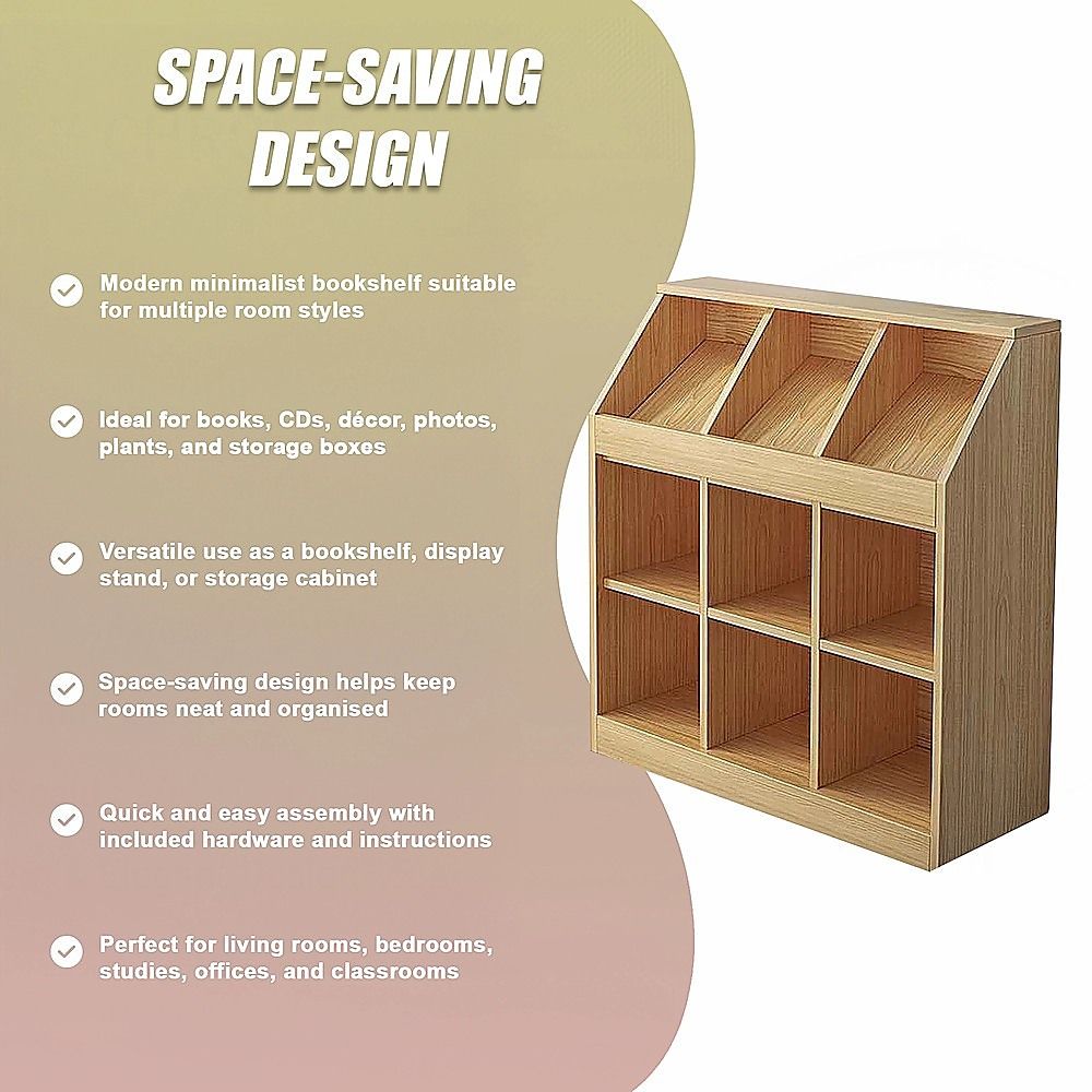 Light oak slanted top bookcase with open shelves