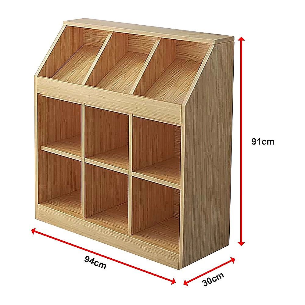 Light oak slanted top bookcase with open shelves
