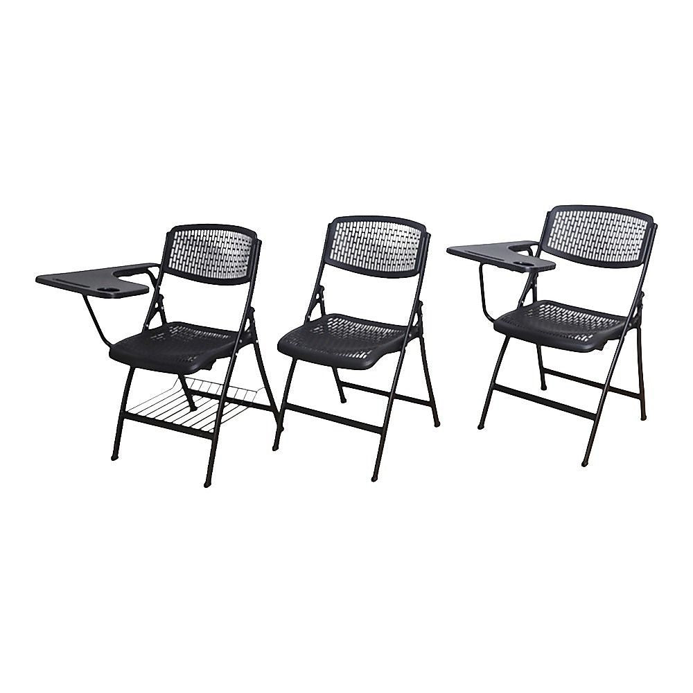 Nannup black folding lecture chair with writing tablet
