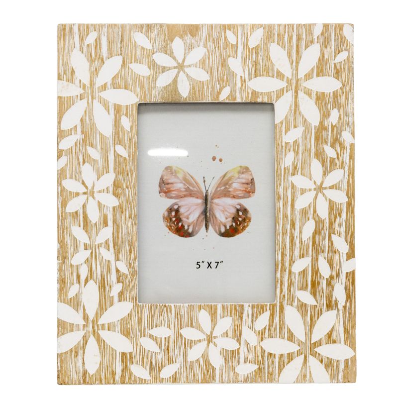Flowers Design Decorative Photo Frame — Distressed Finish, MDF with Glass Front — Allure Home Collections