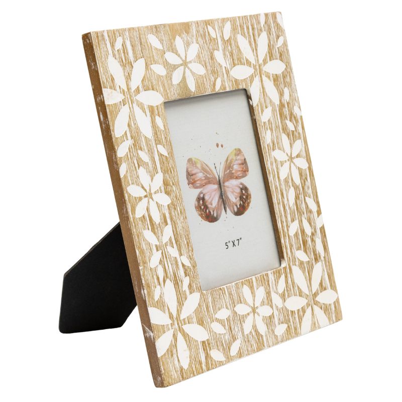 Flowers Design Decorative Photo Frame — Distressed Finish, MDF with Glass Front — Allure Home Collections