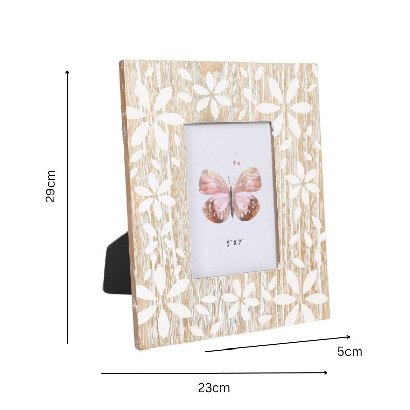 Flowers Design Decorative Photo Frame — Distressed Finish, MDF with Glass Front — Allure Home Collections