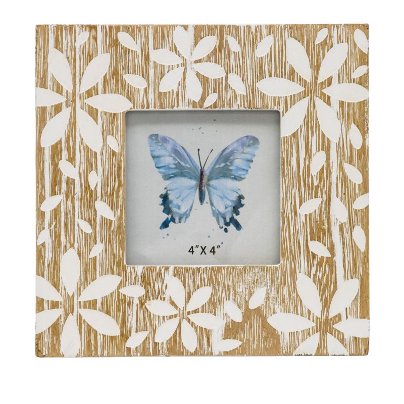 Flowers Design Decorative Photo Frame — Distressed Finish, MDF with Glass Front — Allure Home Collections
