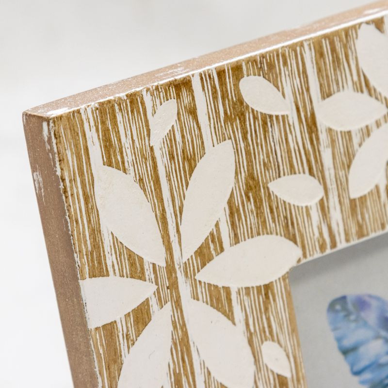 Flowers Design Decorative Photo Frame — Distressed Finish, MDF with Glass Front — Allure Home Collections