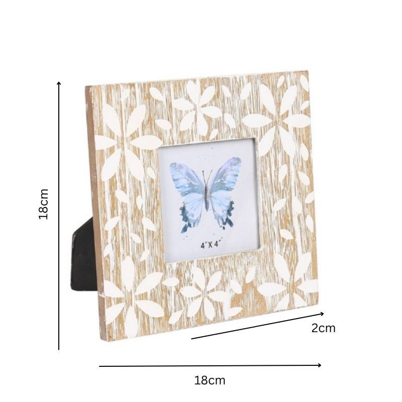 Flowers Design Decorative Photo Frame — Distressed Finish, MDF with Glass Front — Allure Home Collections