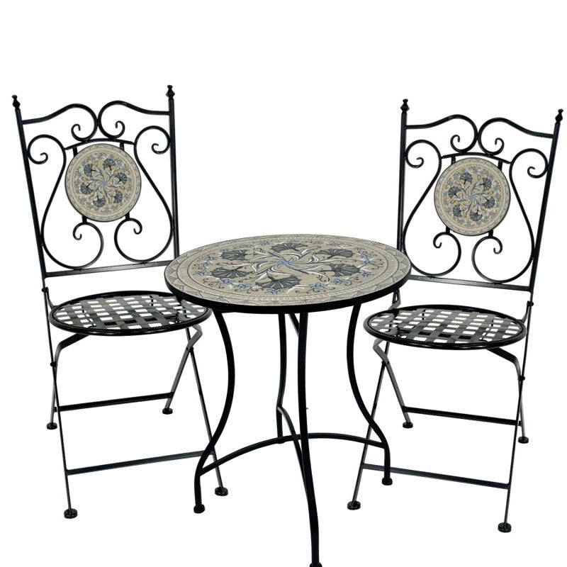 3 piece mosaic tile outdoor dining setting in multicolour with two chairs