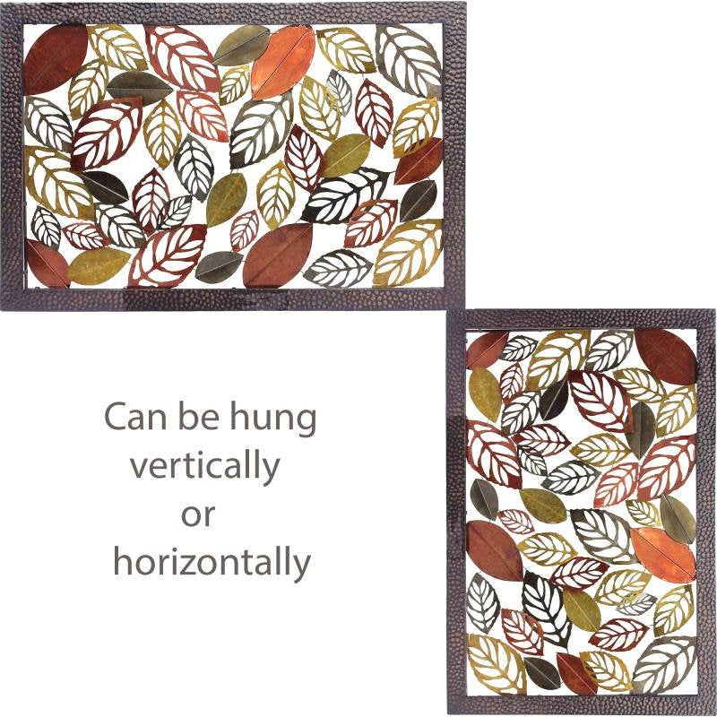 Leaves metal wall art shown mounted on a wall as a landscape format statement piece