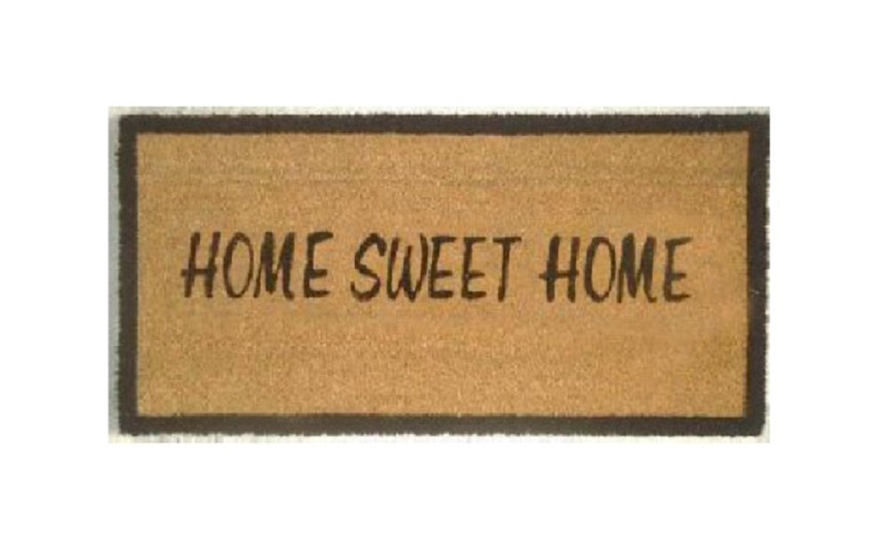 Coir Door Mat, Home Sweet Home Black on Natural 90x45cm
