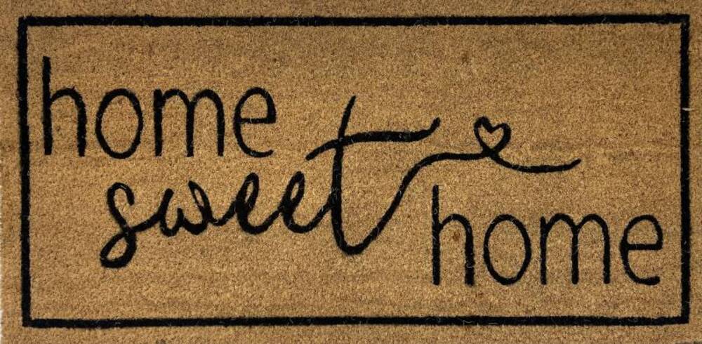 Coir Door Mat, Home Sweet Home Black on Natural 90x45cm