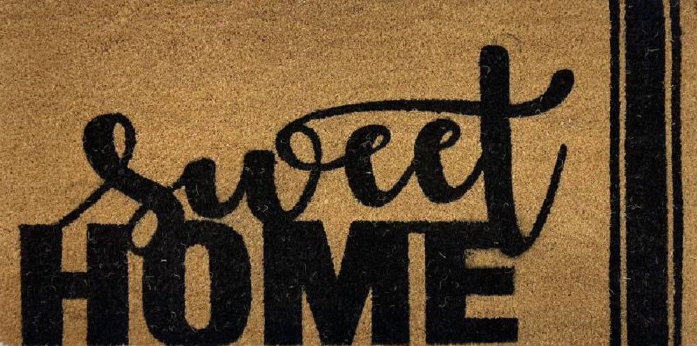 Coir Door Mat, Sweet Home Black on Natural 90x45cm