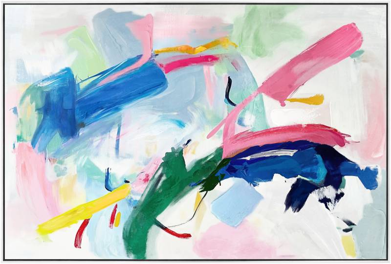 Too Much Fun multicoloured framed wall art panel measuring 120 x 80 cm on painted MDF timber