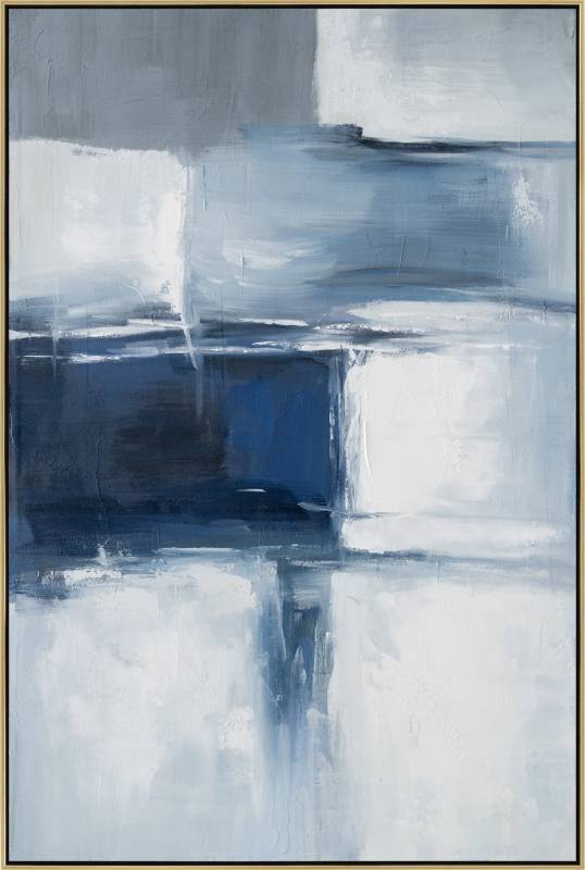 Fluid water inspired framed canvas in cool calming blue tones