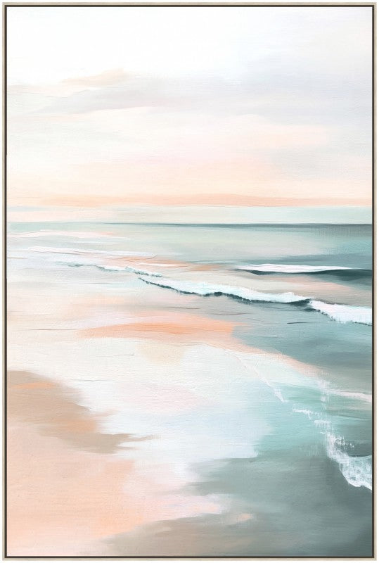 Coastal Reverie painted wall art in a slim MDF frame, tall 80 x 120 cm portrait format