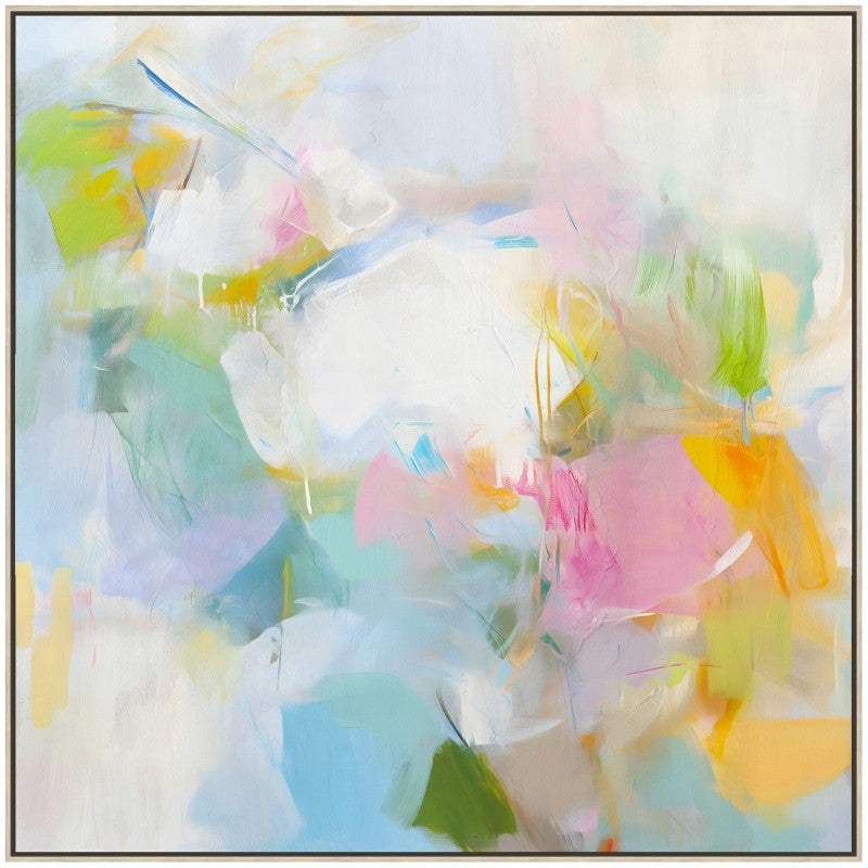 Bright As A Button multi colour painted wall art in a slim MDF frame, 80 x 80 cm square format
