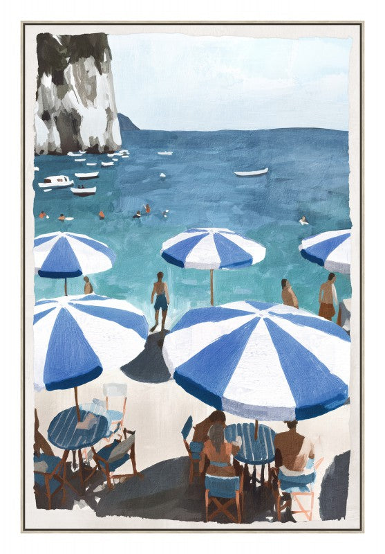 Holiday sun lounge framed wall art, Design A, 120 cm tall multicolour artwork in an MDF frame