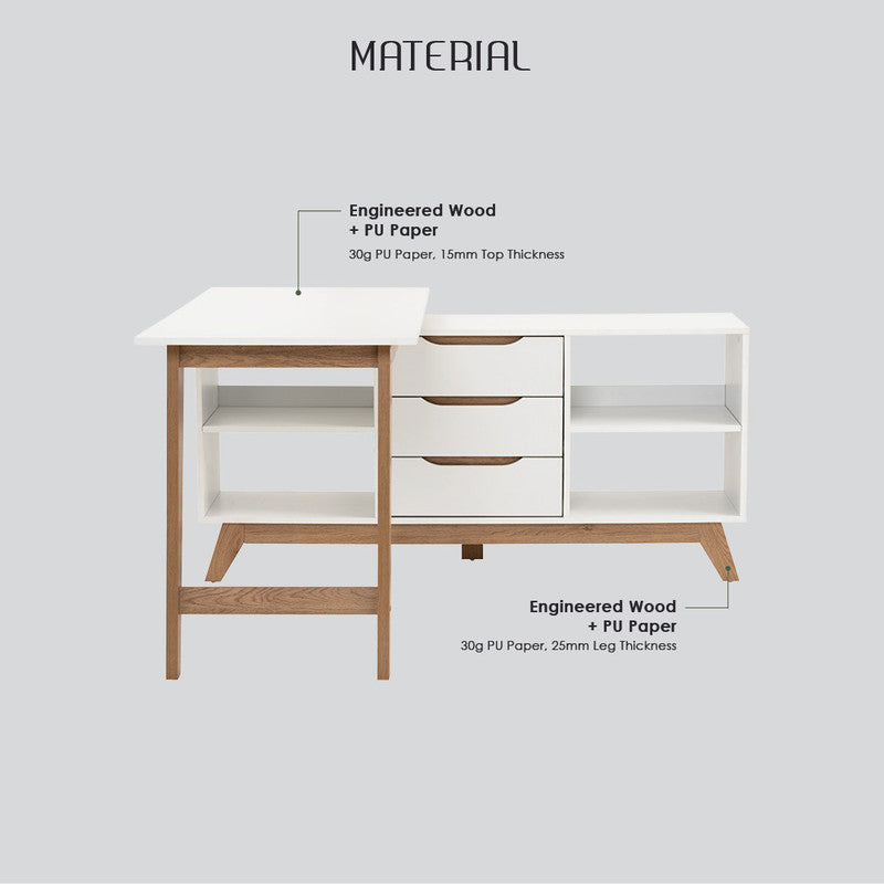 Throsby Office Desk, Oak and White 145cm