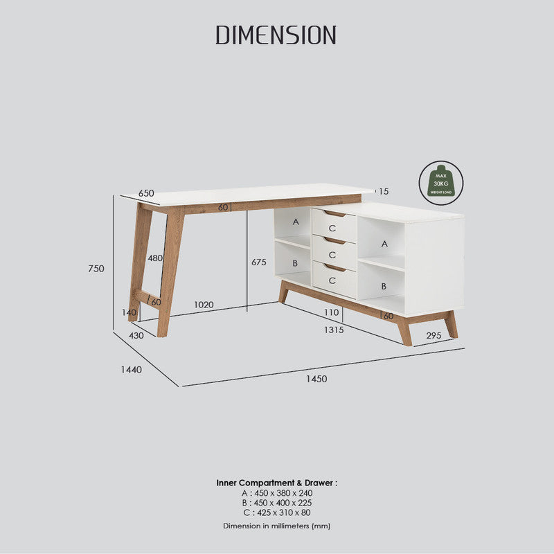 Throsby Office Desk, Oak and White 145cm