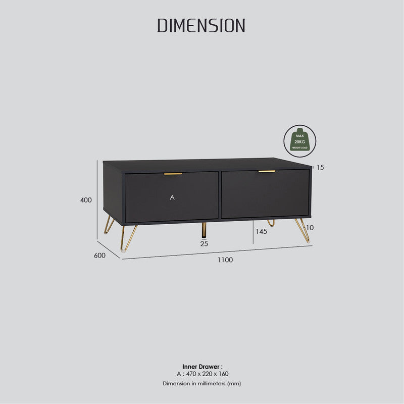 Volos Modern Gold and Black Coffee Table