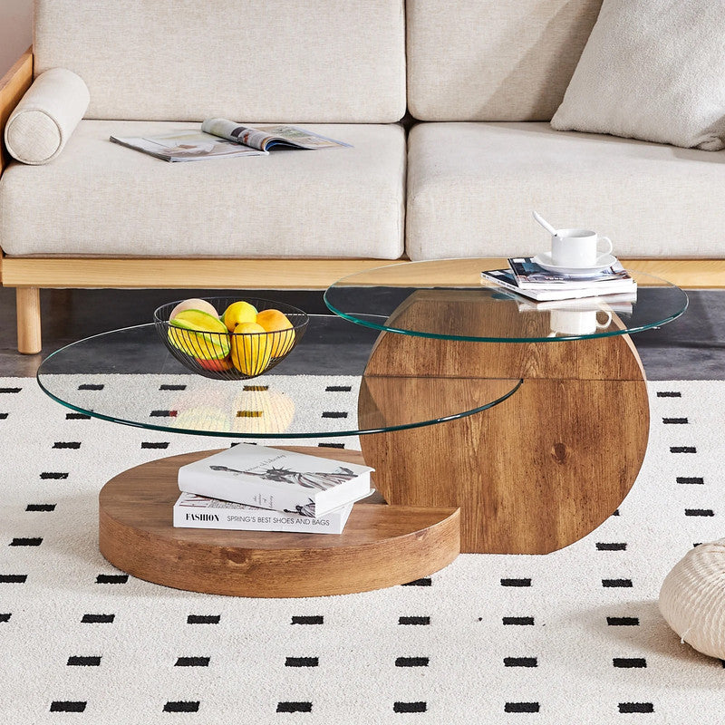 Strathewen Round Coffee Table, Glass and Timber