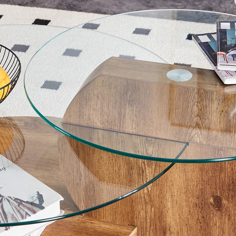 Strathewen Round Coffee Table, Glass and Timber