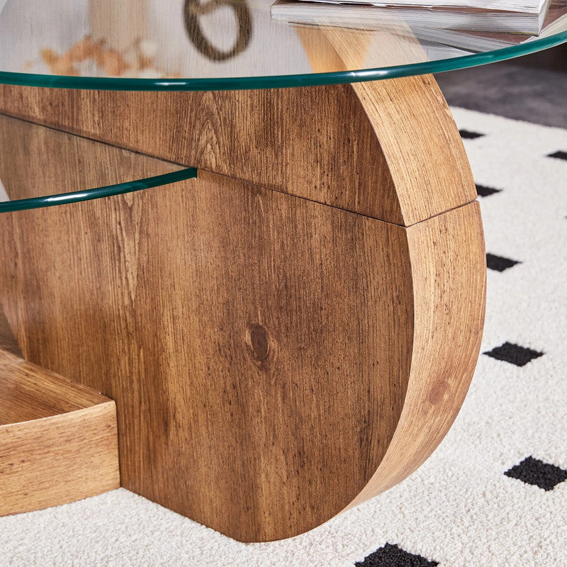 Strathewen Round Coffee Table, Glass and Timber